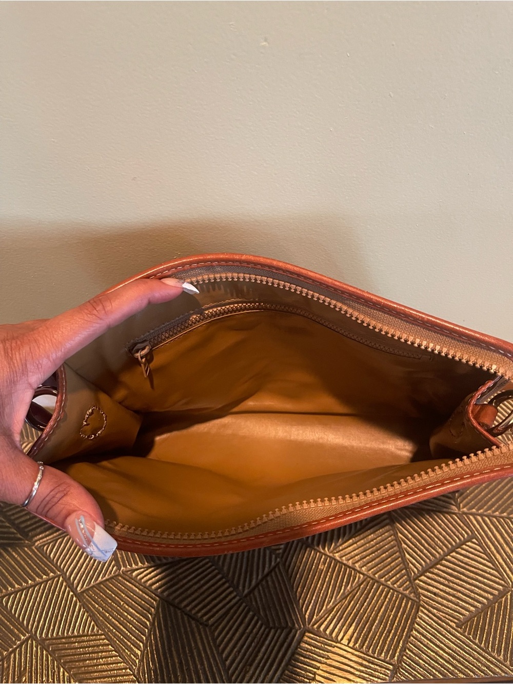 Vintage Celine Brown Patterned Leather Zip Pouch/Clutch Cognac Trim - Picture 7 of 11